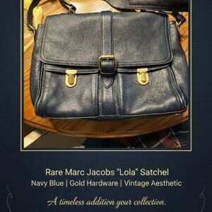 Marc Jacobs Navy Blue Lola Satchel Bag Gold Hardware Rare Vintage Aesthetic